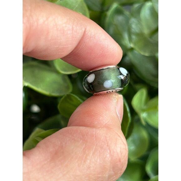 Pandora Grey White Dots Murano Glass Charm - Picture 3 of 4
